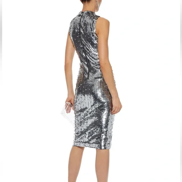 🔥 Ret $895 Alice + Olivia Silver Sequin Malika zip-detailed embellished dress - Picture 3 of 11